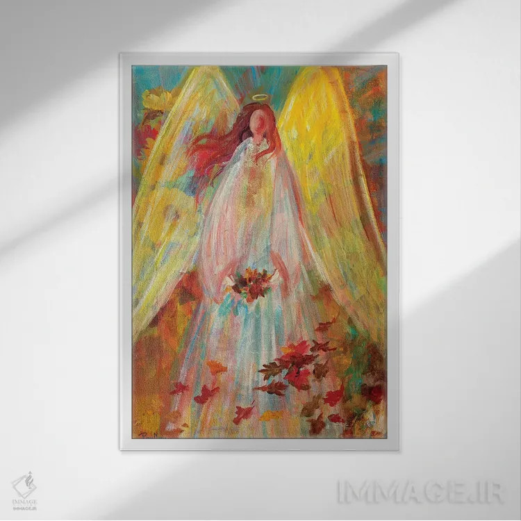 تابلو دکوراتیو فرشته برداشت پاییز اثر رابین ماریا - نمای قابدار سفید