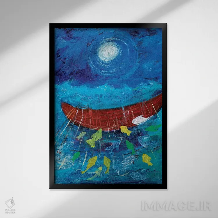 تابلو دکوراتیو تور معجزه آسای ماهی ها اثر رابین ماریا - نمای قابدار مشکی