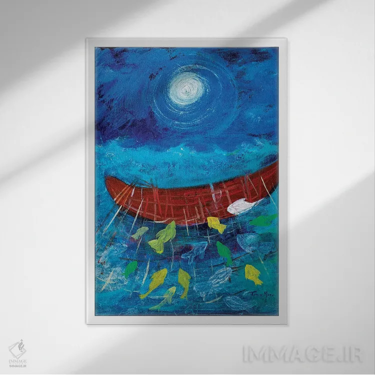 تابلو دکوراتیو تور معجزه آسای ماهی ها اثر رابین ماریا - نمای قابدار سفید