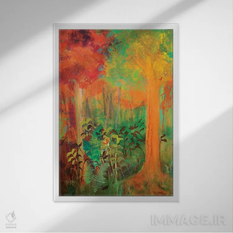 تابلو انتزاعی افسون در پاییز اثر رابین ماریا - نمای قابدار سفید