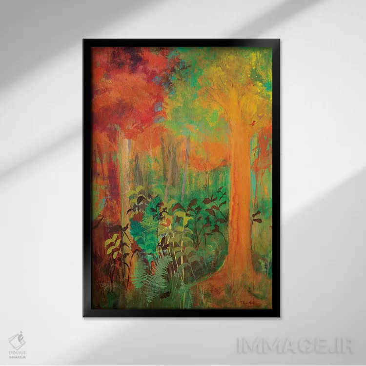 تابلو انتزاعی افسون در پاییز اثر رابین ماریا - نمای قابدار مشکی