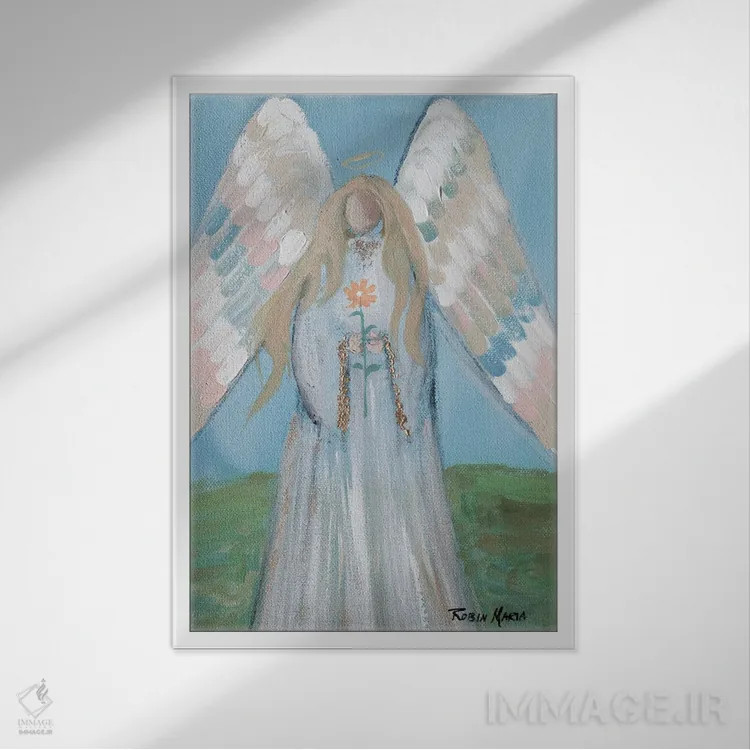 تابلو دکوراتیو فرشته در بهار اثر رابین ماریا - نمای قابدار سفید