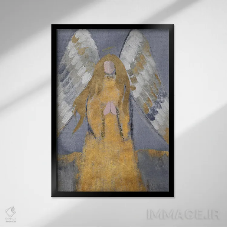تابلو دکوراتیو فرشته طلایی و نقره ای اثر رابین ماریا - نمای قابدار مشکی