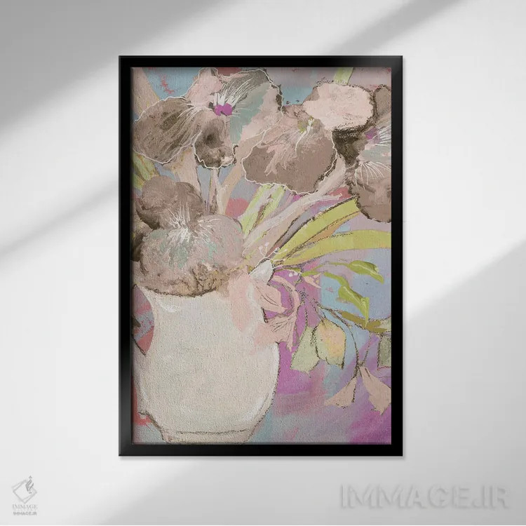 تابلو دکوراتیو گلدان تابستانی اثر رابین ماریا - نمای قابدار مشکی