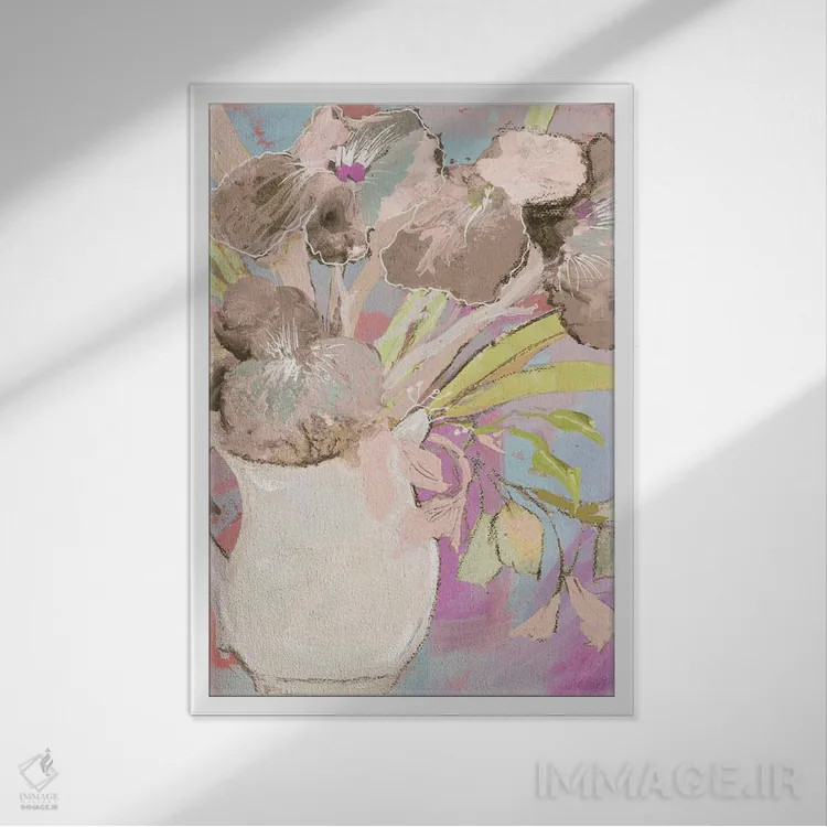 تابلو دکوراتیو گلدان تابستانی اثر رابین ماریا - نمای قابدار سفید