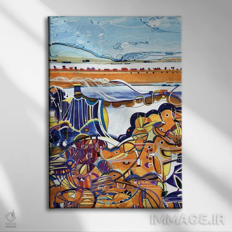 تابلو انتزاعی ساحلی اثر ربکا موی - نمای روبهرو روی دیوار