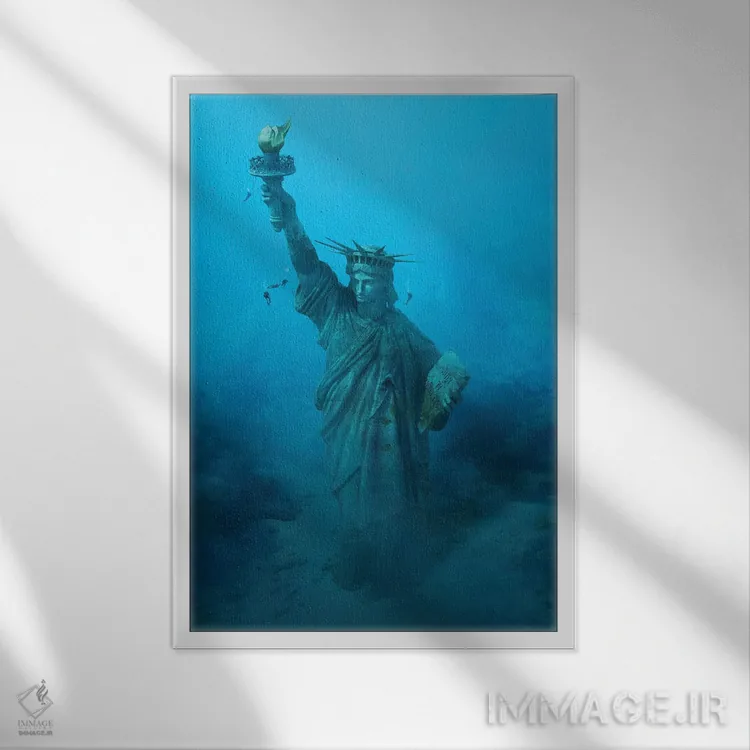 تابلو دکوراتیو تندیس آزادی زیر آب اثر روویم نوگا - نمای قابدار سفید