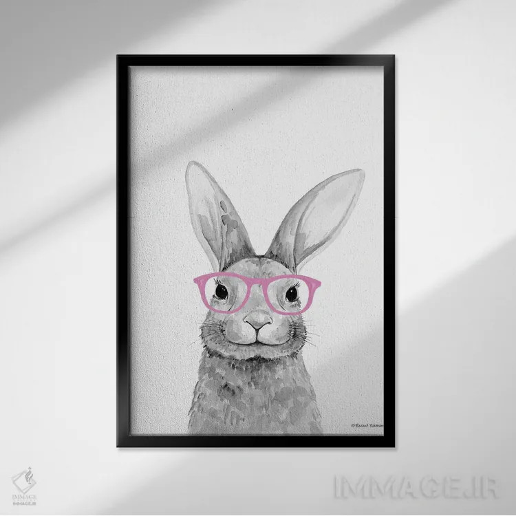 تابلو دکوراتیو خرگوش باهوش اثر ریچل نیمان - نمای قابدار مشکی