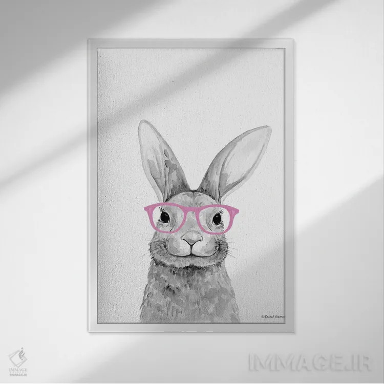 تابلو دکوراتیو خرگوش باهوش اثر ریچل نیمان - نمای قابدار سفید