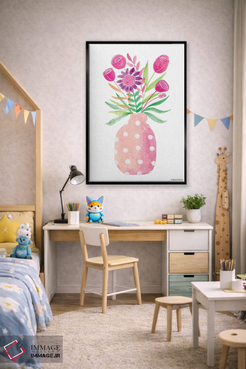 تابلو دکوراتیو گلدان صورتی زیبا اثر ریچل نیمان - D2B