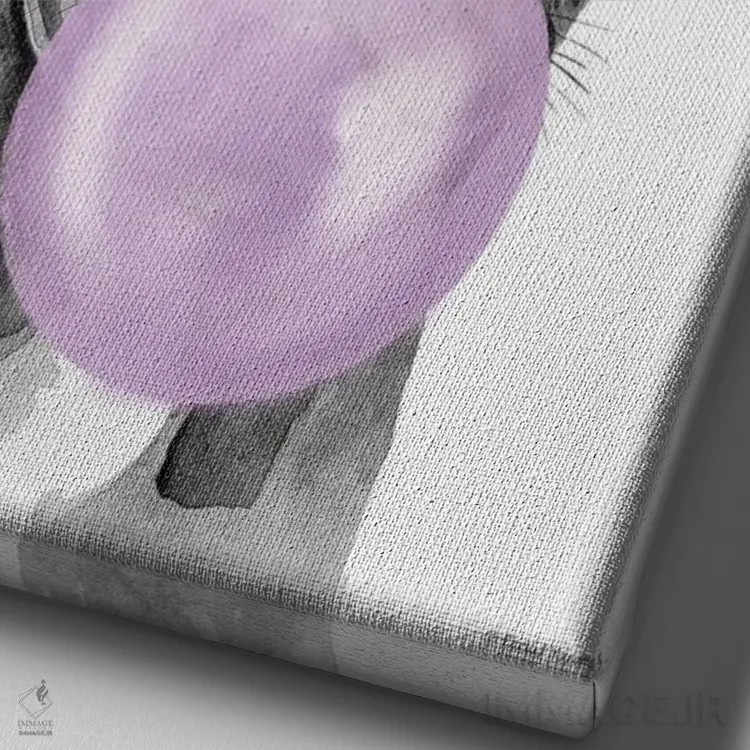 تابلو دکوراتیو توله سگ آدامس بادکنکی اثر ریچل نیمان - نمای نزدیک بافت بوم