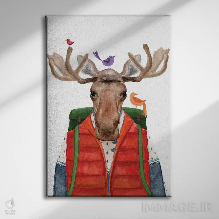 تابلو دکوراتیو گوزن کمپ زننده اثر ریچل نیمان - نمای روبهرو روی دیوار