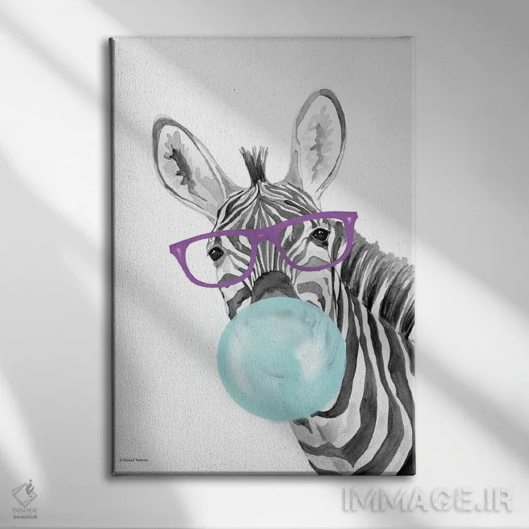 تابلو دکوراتیو گورخر آدامس بادکنکی اثر ریچل نیمان - نمای روبهرو روی دیوار