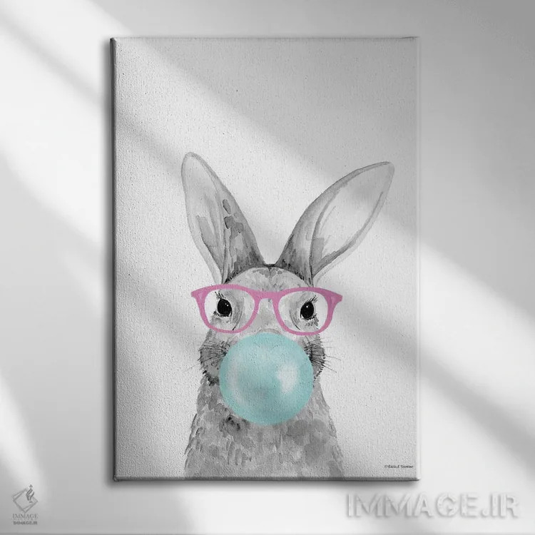 تابلو دکوراتیو خرگوش آدامس بادکنکی اثر ریچل نیمان - نمای روبهرو روی دیوار