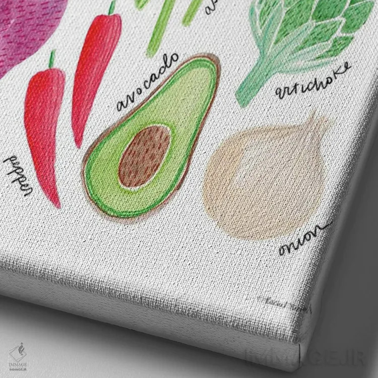 تابلو دکوراتیو سبزیجات اثر ریچل نیمان - نمای نزدیک بافت بوم