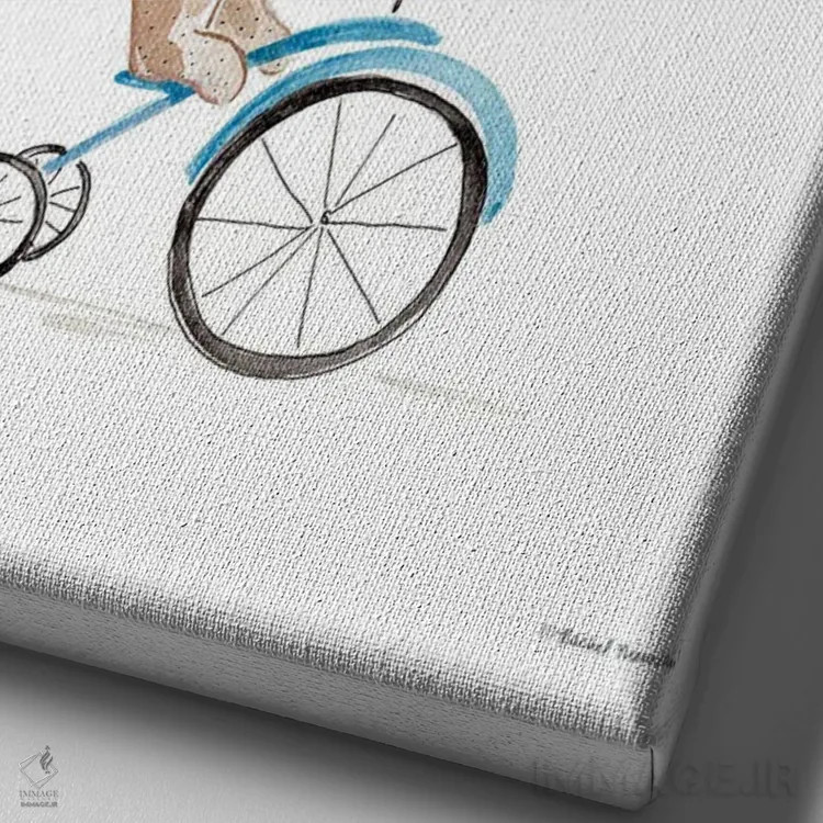 تابلو دکوراتیو خرس سوار دوچرخه اثر ریچل نیمان - نمای نزدیک بافت بوم