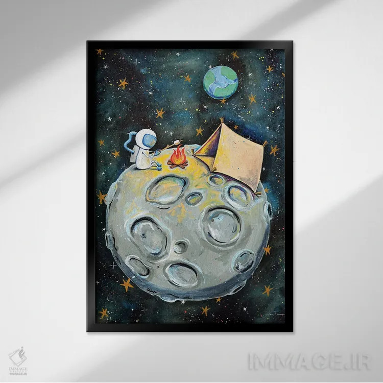 تابلو دکوراتیو فضانورد کمپ زننده اثر ریچل نیمان - نمای قابدار مشکی