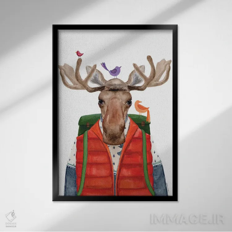 تابلو دکوراتیو گوزن کمپ زننده اثر ریچل نیمان - نمای قابدار مشکی