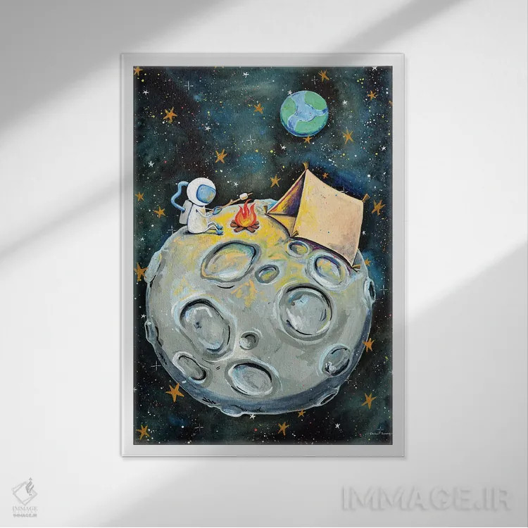 تابلو دکوراتیو فضانورد کمپ زننده اثر ریچل نیمان - نمای قابدار سفید