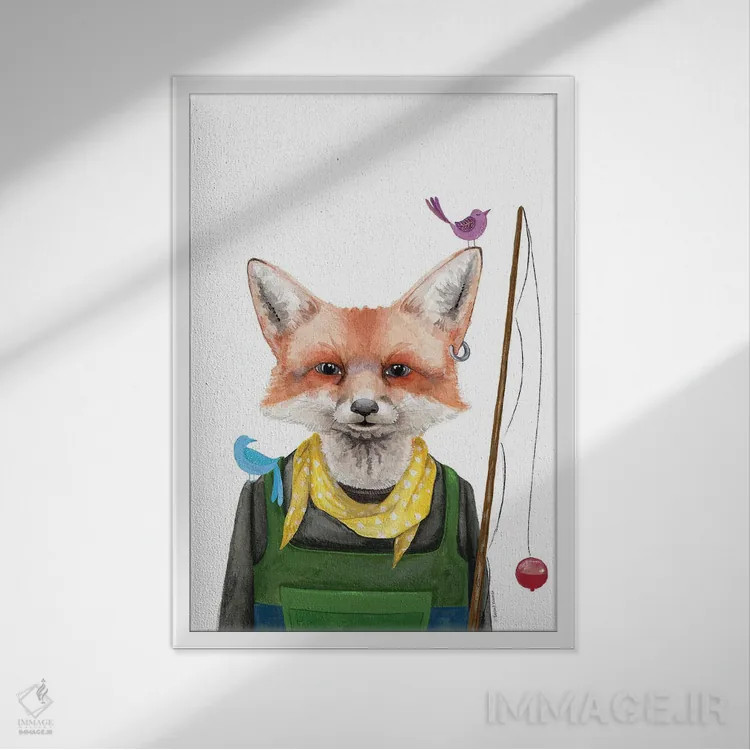 تابلو دکوراتیو روباه ماهیگیر اثر ریچل نیمان - نمای قابدار سفید