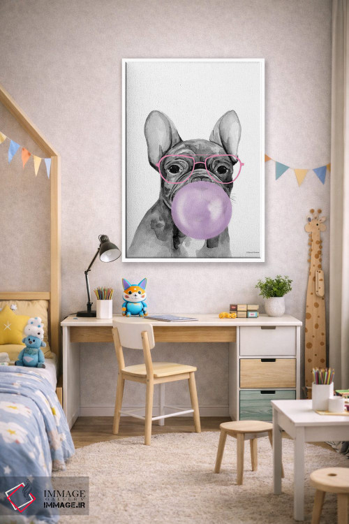 تابلو دکوراتیو توله سگ آدامس بادکنکی اثر ریچل نیمان - D1W