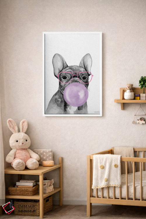 تابلو دکوراتیو توله سگ آدامس بادکنکی اثر ریچل نیمان - D3W