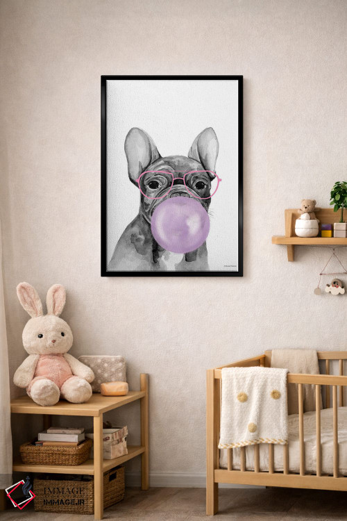 تابلو دکوراتیو توله سگ آدامس بادکنکی اثر ریچل نیمان - D5B