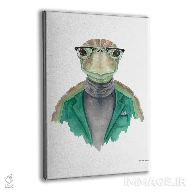 تابلو دکوراتیو لاک پشت با یقه اسکی اثر ریچل نیمان - نمای پرسپکتیو محصول