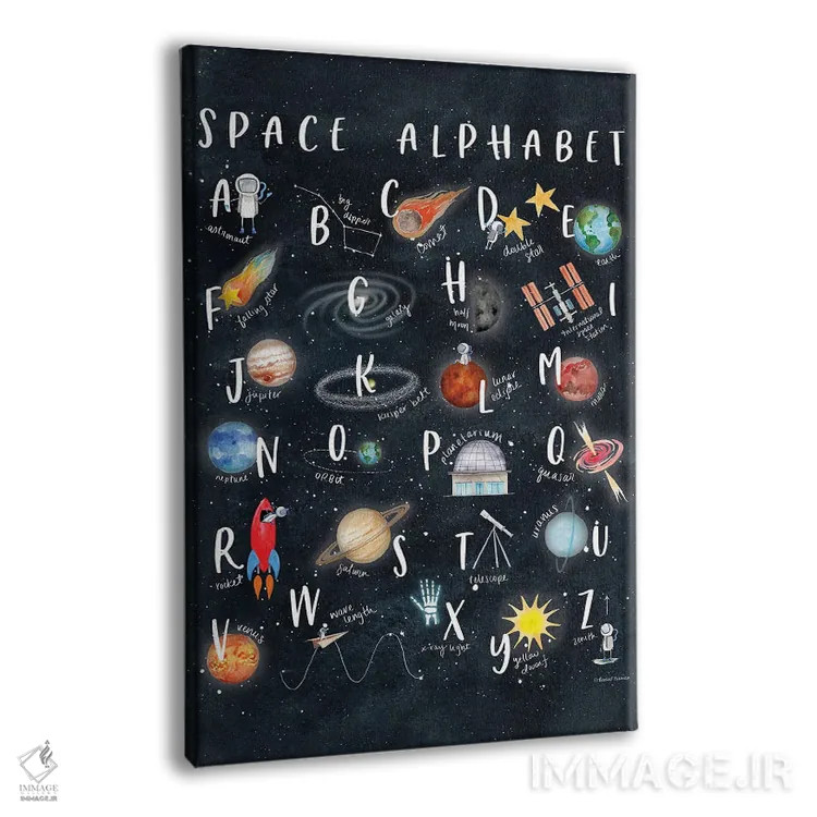 تابلو دکوراتیو الفبای فضایی اثر ریچل نیمان - نمای پرسپکتیو محصول