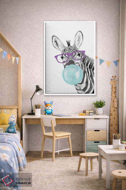 تابلو دکوراتیو گورخر آدامس بادکنکی اثر ریچل نیمان - D1W