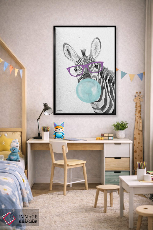 تابلو دکوراتیو گورخر آدامس بادکنکی اثر ریچل نیمان - D2B