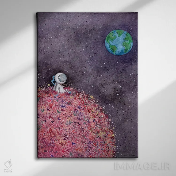 تابلو دکوراتیو نشستن روی ماه گلی اثر ریچل نیمان - نمای روبهرو روی دیوار