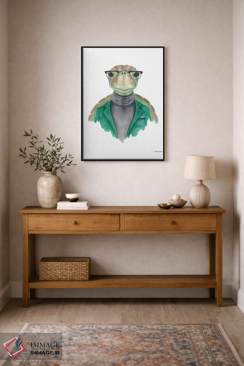 تابلو دکوراتیو لاک پشت با یقه اسکی اثر ریچل نیمان - D1B