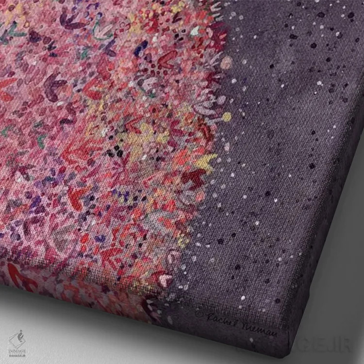 تابلو دکوراتیو نشستن روی ماه گلی اثر ریچل نیمان - نمای نزدیک بافت بوم