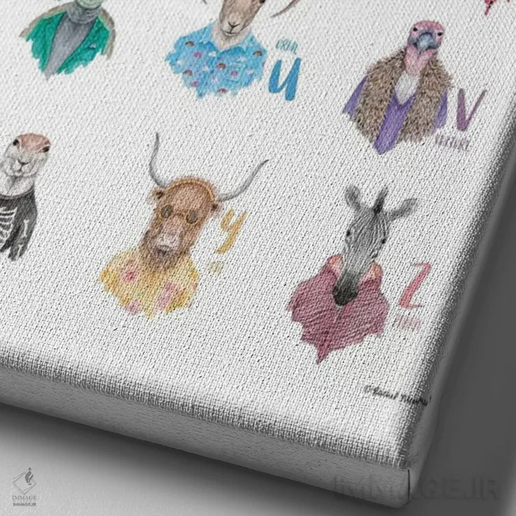 تابلو دکوراتیو پوستر الفبای حیوانات اثر ریچل نیمان - نمای نزدیک بافت بوم