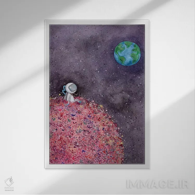 تابلو دکوراتیو نشستن روی ماه گلی اثر ریچل نیمان - نمای قابدار سفید