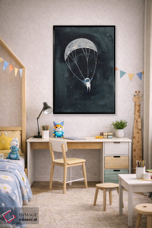 تابلو دکوراتیو ماه با چتر نجات اثر ریچل نیمان - D2B