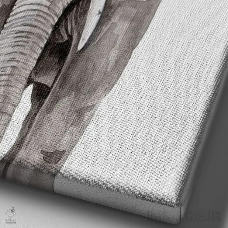 تابلو دکوراتیو فیل سافاری در حال قایم باشک اثر ریچل نیمان - نمای نزدیک بافت بوم