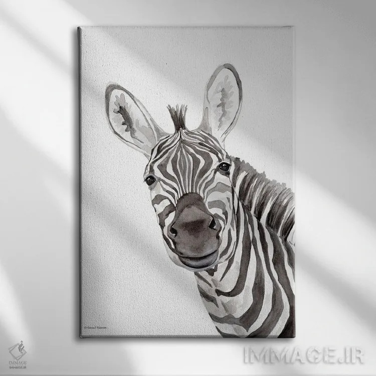 تابلو دکوراتیو گورخر سافاری در حال قایم باشک اثر ریچل نیمان - نمای روبهرو روی دیوار