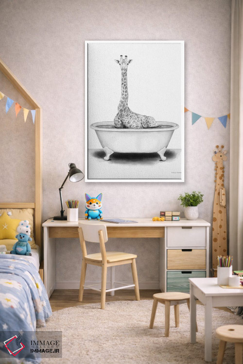تابلو دکوراتیو زرافه در وان حمام اثر ریچل نیمان - D1W
