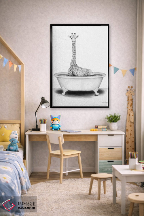 تابلو دکوراتیو زرافه در وان حمام اثر ریچل نیمان - D2B