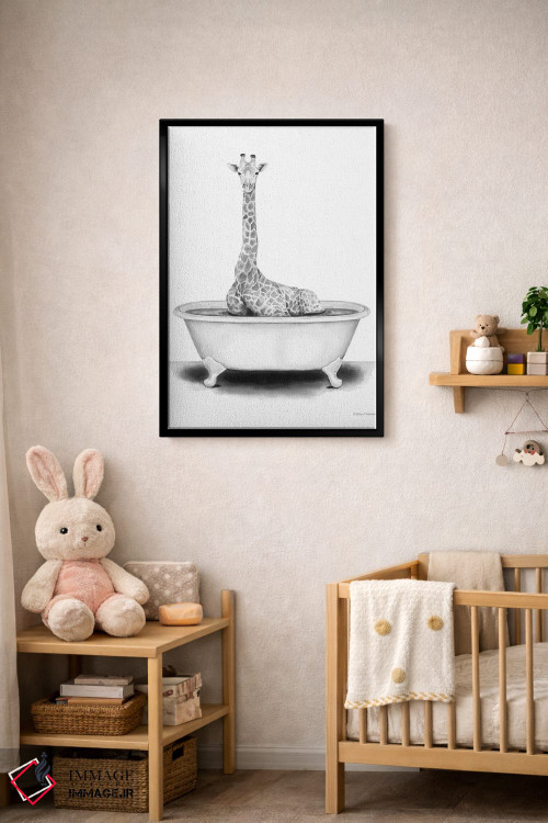 تابلو دکوراتیو زرافه در وان حمام اثر ریچل نیمان - D4B