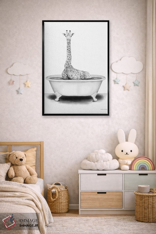 تابلو دکوراتیو زرافه در وان حمام اثر ریچل نیمان - D5B