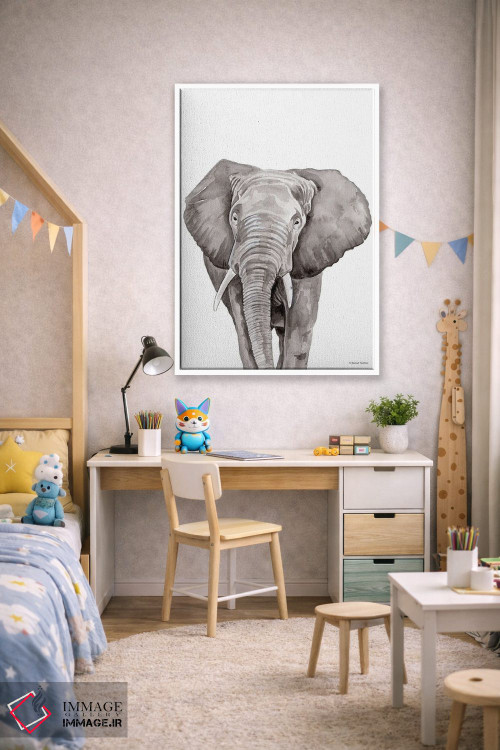تابلو دکوراتیو فیل سافاری در حال قایم باشک اثر ریچل نیمان - D1W
