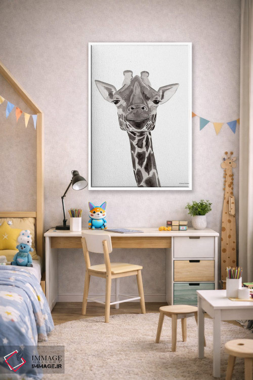 تابلو دکوراتیو زرافه سافاری در حال قایم باشک اثر ریچل نیمان - D2W