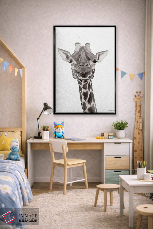 تابلو دکوراتیو زرافه سافاری در حال قایم باشک اثر ریچل نیمان - D3B