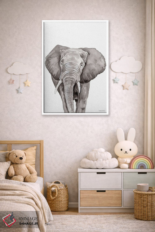 تابلو دکوراتیو فیل سافاری در حال قایم باشک اثر ریچل نیمان - D4W