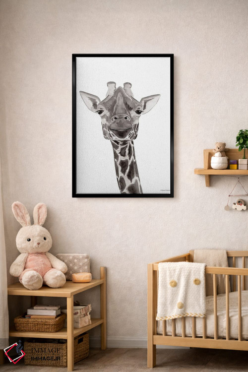 تابلو دکوراتیو زرافه سافاری در حال قایم باشک اثر ریچل نیمان - D5B