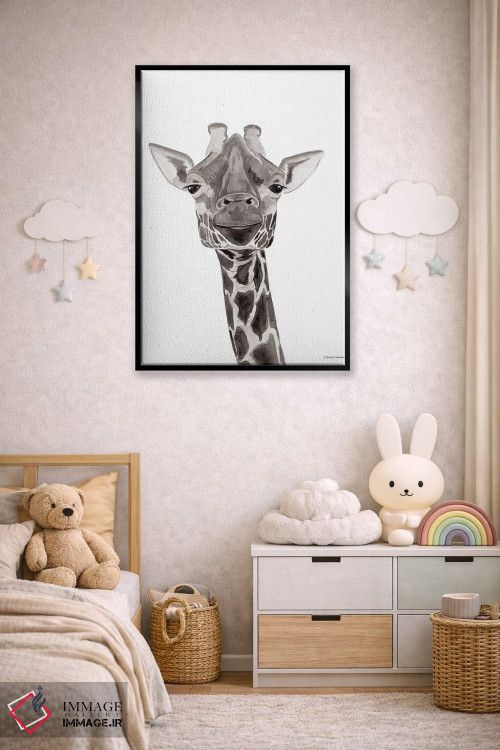 تابلو دکوراتیو زرافه سافاری در حال قایم باشک اثر ریچل نیمان - D6B