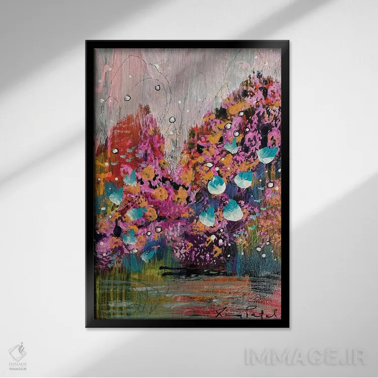 تابلو انتزاعی رویای تابستانی شماره ۶۰ اثر رینا پتل - نمای قابدار مشکی